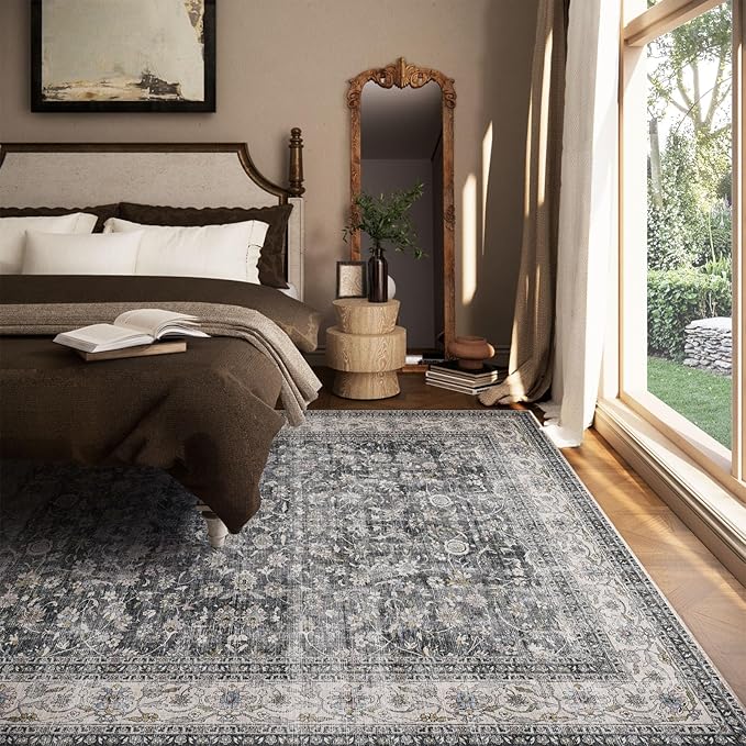 Machine Washable Rugs for Living Room: 5x7 Bedroom Rug Vintage Boho Area Rug Stain Resistant Non Slip Low Pile Lightweight Soft Carpets for Living Room Dining Room Kitchen Nursery Kids Room Farmhouse