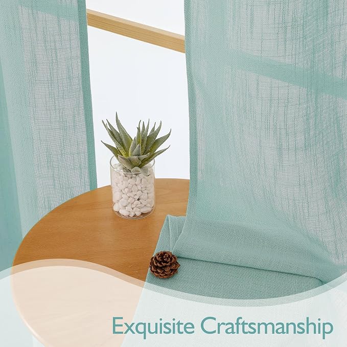 Chyhomenyc Aqua Green Semi Sheer Curtains 54 Inch Length - Image 3