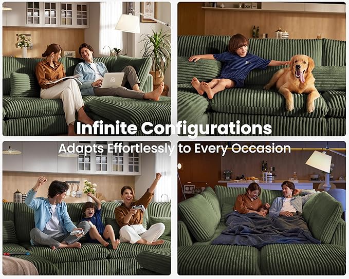 77" Oversized Corduroy Couch Modular Sectional Sofa, Washable Cloud Couch - Image 5