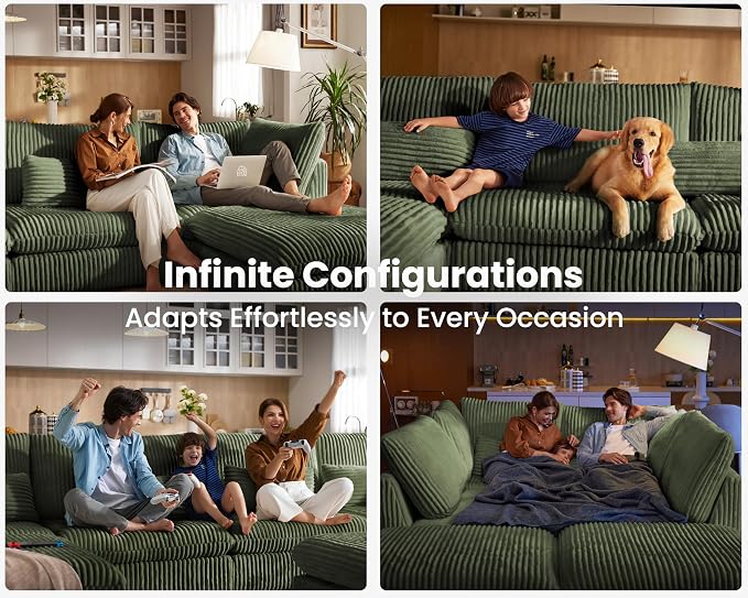 115" Oversized Corduroy Couch Modular Sectional Sofa, Washable Cloud Couch - Image 5
