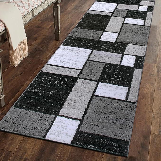 Rugshop Contemporary Modern Boxes for Home Office,Living Room,Bedroom,Kitchen Non Shedding Runner Rug 2'7" x 6' Gray