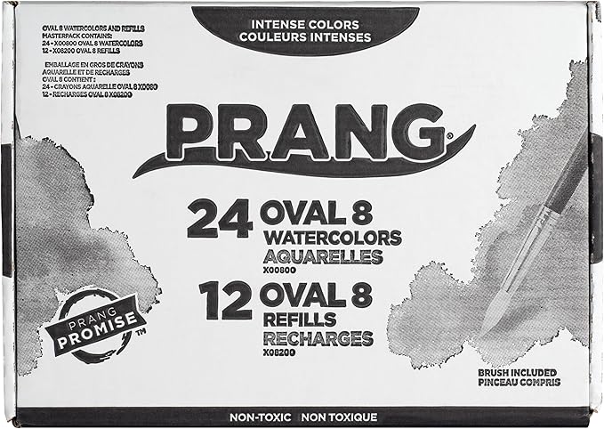 Prang Oval Pan Watercolor Set Master Pack, 8 Assorted Colors, 12 Refill Trays, 24 Paint Sets