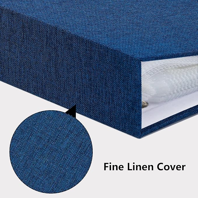 Vienrose Linen 3-Ring Photo Album Holds 190 Photos, 160 4x6 Photos and 30 6x8 Pictures, Picture Album with Multiple Size Pockets, Memory Book for Family Wedding Anniversary Baby, Blue