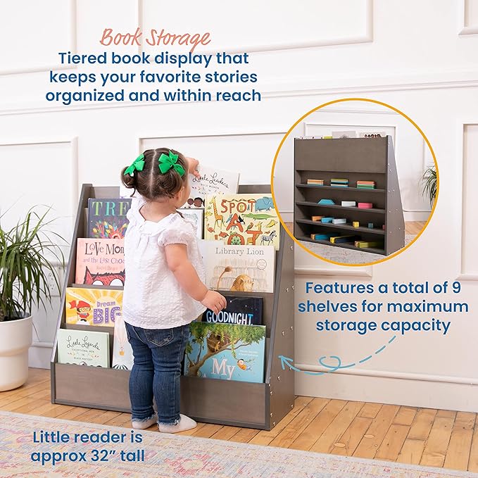 ECR4Kids Streamline Single-Sided Book Display with Storage, Classroom Bookshelf, Grey Wash