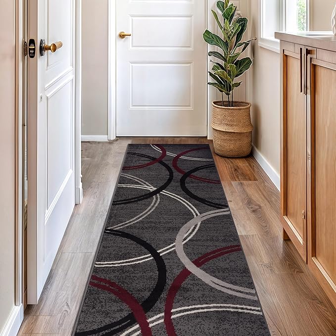 Rugshop Modern Wavy Circles Design Runner Rug 2'7" x 6' Red