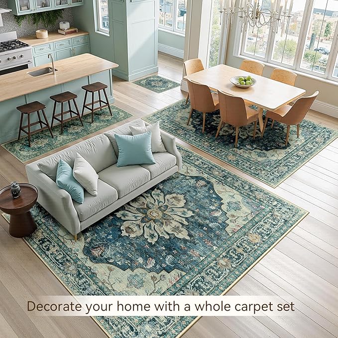 RELEANY Area Rugs 5'x8' Washable Non-Slip, Floral Vintage Distress Print - Image 6