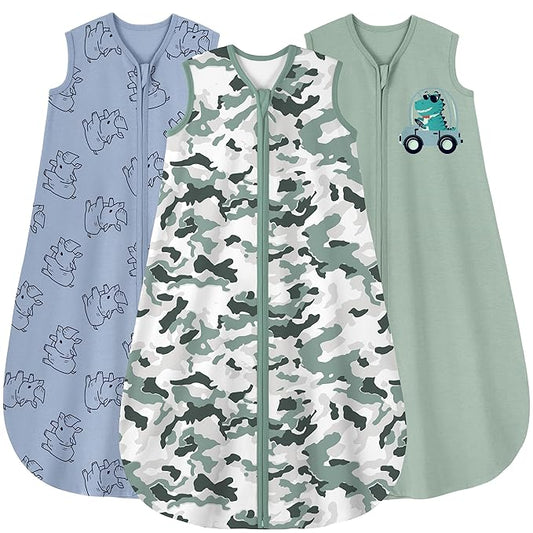 Yoofoss Baby Sleep Sack 0-6 Months Baby Wearable Blanket 100% Cotton 2-Way Zipper TOG 0.5 Toddler Sleeping Sack 3 Pack, Lightweight Sleep Sacks for Babies(Small)