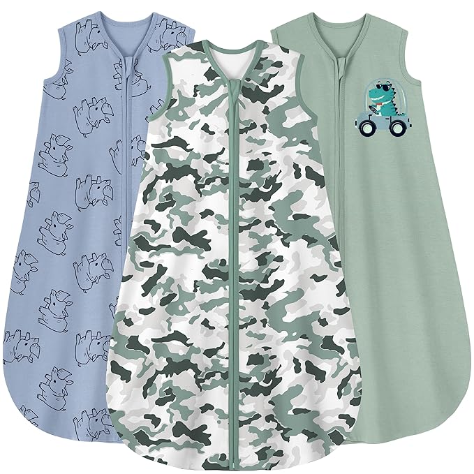 Yoofoss Baby Sleep Sack 12-18 Months Baby Wearable Blanket 100% Cotton 2-Way Zipper TOG 0.5 Toddler Sleeping Sack 3 Pack, Lightweight Sleep Sacks for Babies(Large)