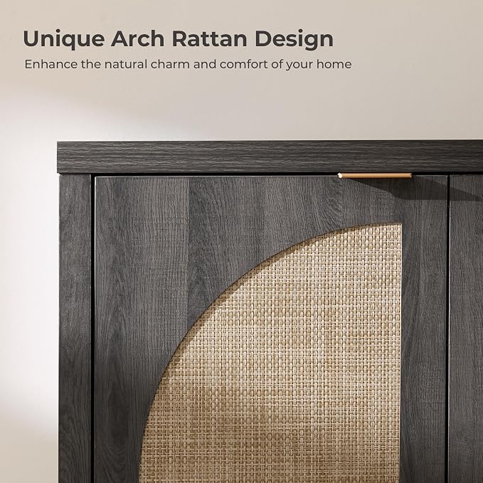 SICOTAS 102"W Rattan Sideboard Buffet Cabinet Set of 3, Modern Credenza Storage - Image 6