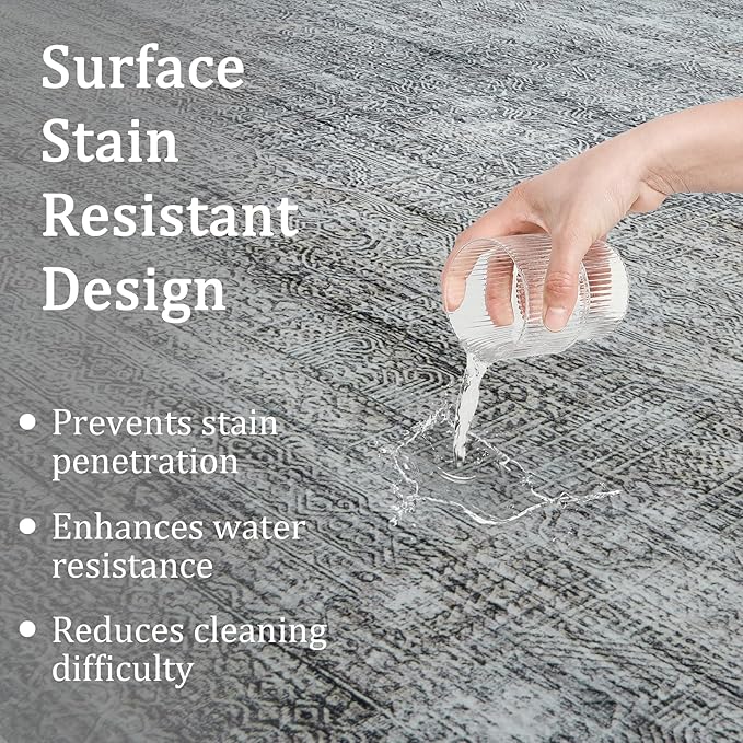 9x12 Area Rug Living Room Rugs - Washable Rug Large Modern Abstract Soft Thin Carpets Indoor Floor No Slip Vintage Carpet for Bedroom Under Dining Table Nursery Home Office Decor Gray Blue