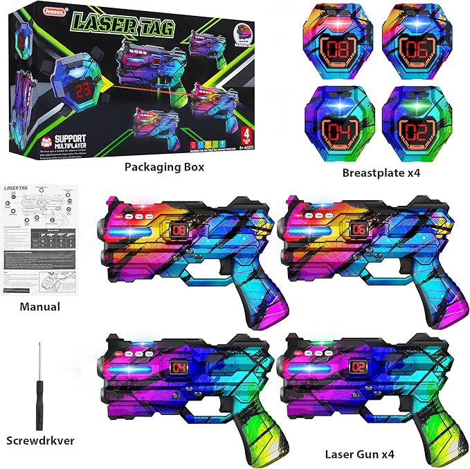 Laser Tag Guns Set of 4 Laser Tag Guns with Digital LED Score Display Vests,Gifts for Teens and Adults Boys & Girls,Adults and Family Fun,Gift for Kids Ages 8 9 10 11 12+Year Old Boy