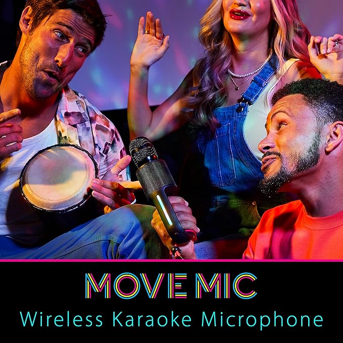 Move Mic by Singing Machine – Bluetooth Karaoke Microphone & Speaker with LED Lights, 22 Voice FX & Rechargeable Battery – Portable Mic for Dorm Parties, Family Fun, Kids, and Teens
