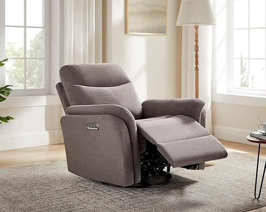 Power Recliner Chair Swivel Glider, Electric Rocking Recliner Chairs with USB and Type-C Ports, Nursery Chair Recliner for Living Room, Bedroom, Apartment（Light Brown）