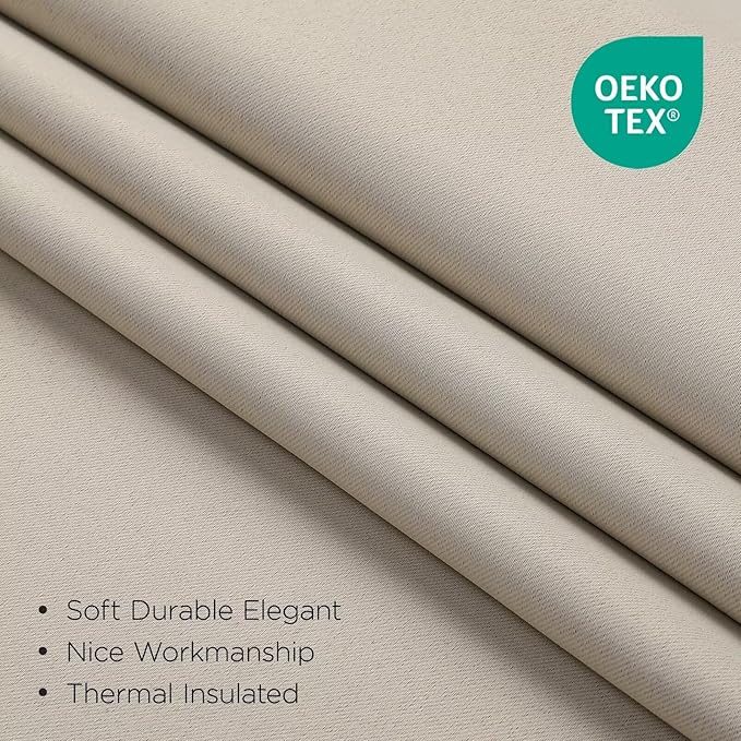 Joydeco 84 Inch Blackout Curtains for Bedroom, Thermal Insulated Black Out Curtains 2 Panels Set, Room Darkening Drapes for Living Room Window Rod Pocket Back Tab (W37 x L84 Inch, Light Beige)