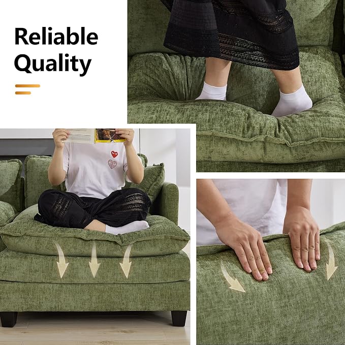 111'' Cloud Deep Seat Sectional Couch, Modern Comfy Chenille L Shaped Sectional - Image 5