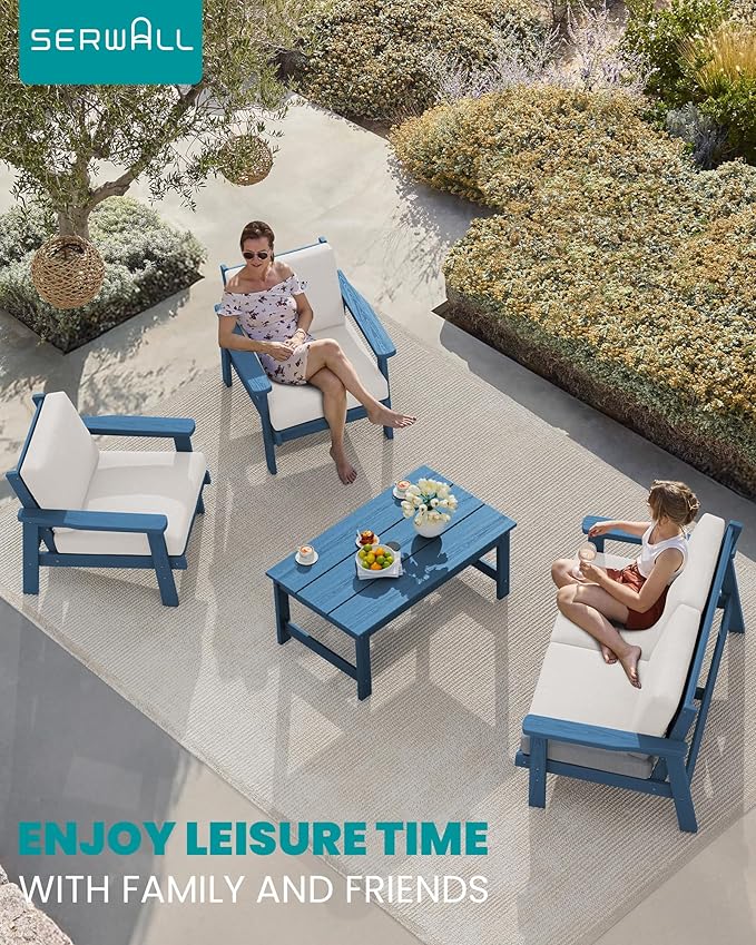 SERWALL Outdoor Patio Furniture Set, 5 Piece HDPE Patio Conversation Sets - Image 9
