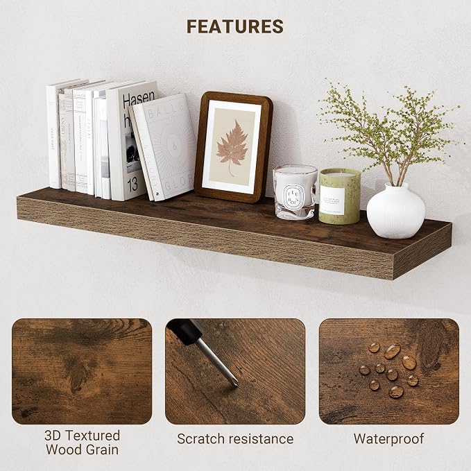 Acovy 16 Inch Floating Shelves, Wooden Shelves - Image 5
