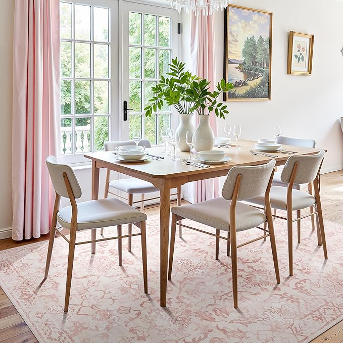 Deerly Pink Area Rugs 9x12 for Living Room Soft Non-Slip, Large Bedroom Rug Vintage Dining Room Rug Tribal Farmhouse Carpet for Dining Room Office Green