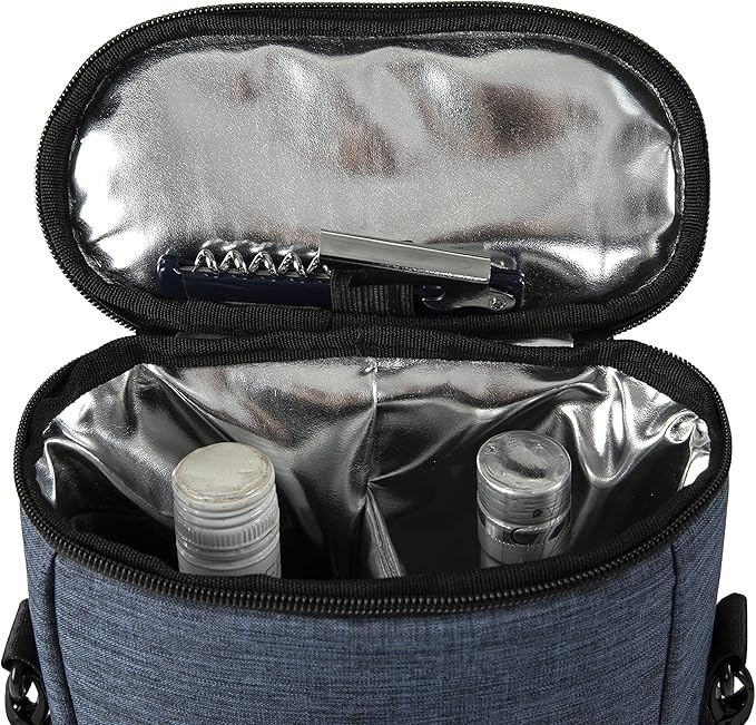 ALLCAMP 2 Bottle Wine Tote Carrier - Insulated Portable Padded Canvas Wine Bag for Travel, BYOB Restaurant, Wine Tasting, Party, Great Christmas Day Gift for Wine Lover，Blue