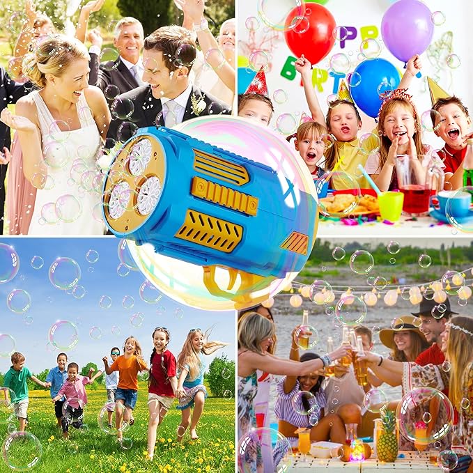 Upgraded Bubble Machine Gun, Built-in Solution, Automatic Blower, 8000+ Bubbles Per Minute for Kids Adults Maker Toys Indoor Outdoor Wedding Birthday Party - Blue