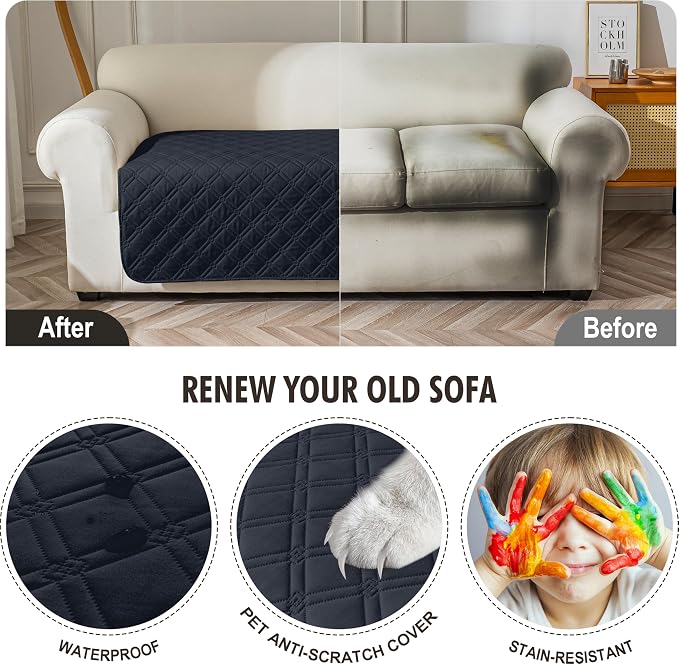 Genina Waterproof Couch Cover, Washable Anti-Slip 78inch Sofa Covers - Image 4