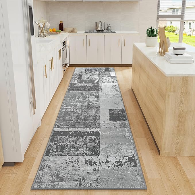 LOCHAS Washable Runner Rugs for Hallway, 2x8 Non Sip Soft Rug for Bedroom Entryway Kitchen Laundry Room, Long Abstract Carpet for Indoor Floor Bedside, Geometric Vintage Home Decor, Pet & kid Friendly