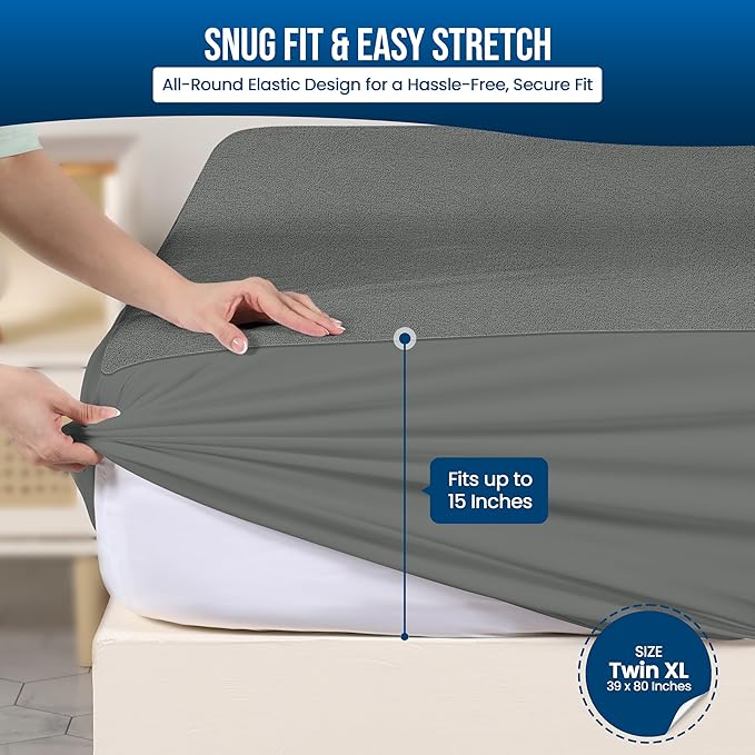 Utopia Bedding Waterproof Mattress Protector Twin XL Size, Premium Terry Mattress Cover 200 GSM, Breathable, Fitted Style with Stretchable Pockets (Gray)