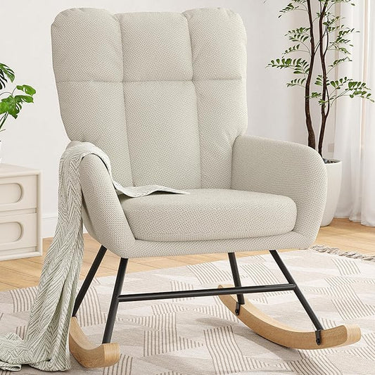 Rocking Chair Nursery, Teddy Baby Nursery Rocking Chairs, Modern Nursing Chair for Breastfeeding, Nursery Rocker for Small Spaces Indoor, Accent Glider Chairs for Living Room, Bedroom, Beige