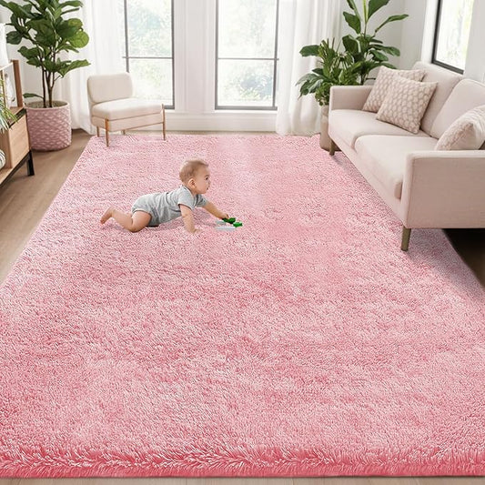5x8 Area Rug for Living Room: Fluffy Shag Soft Washable Rugs Fuzzy Plush Indoor Carpet for Bedroom Nursery Playroom Dorm Kids Girls Boys Room (Pink, 5'x8')