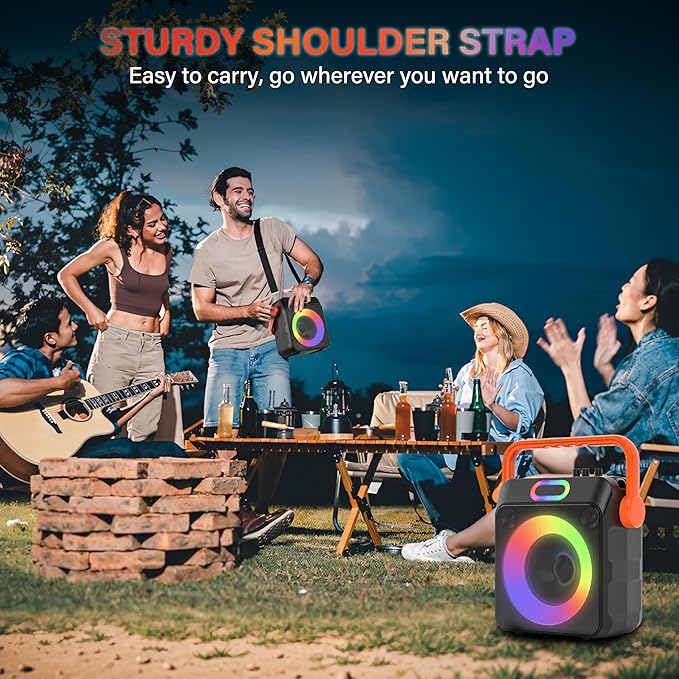 Karaoke Machine with 2 Wireless Microphones, Karaoke Machine for Adults & Kids, Portable Bluetooth Karaoke Speaker with Bass/Treble Adjustment, PA System, LED Lights, Supports TWS/USB/TF/REC/FM/AUX