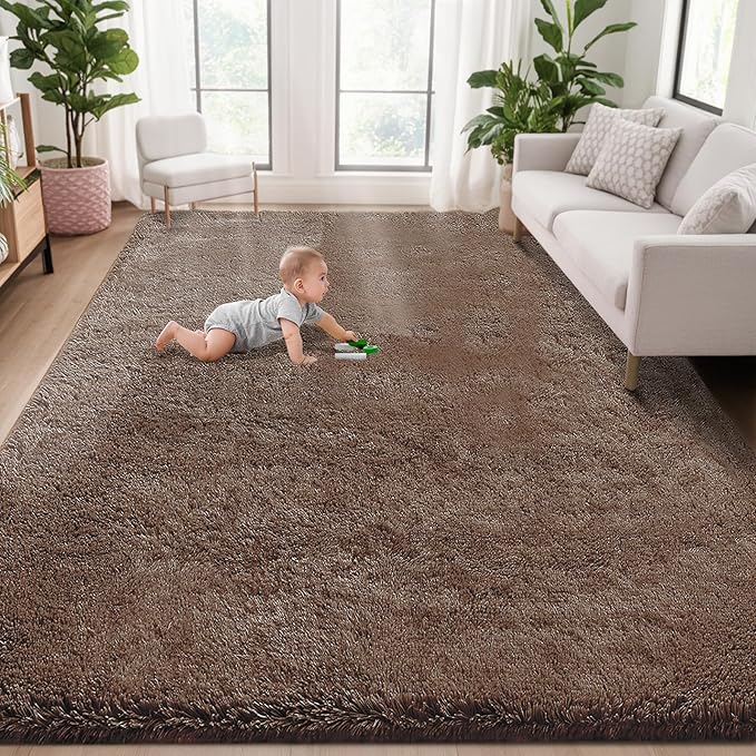 5x7 Area Rug for Living Room: Fluffy Shag Soft Washable Rugs Fuzzy Plush Indoor Carpet for Bedroom Nursery Playroom Dorm Kids Girls Boys Room (Coffee, 5'x7')