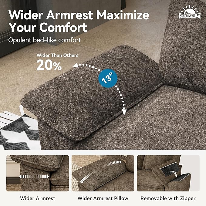 SUNSHINE VALLEY 3 Piece Living Room Sofa Furniture Set, Chenille Modular 2 - Image 4
