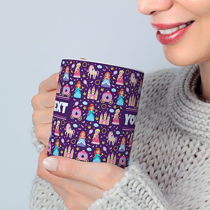 Personalized Mug for Kids - Princesses - Custom Name/Text, Ceramic Hot Chocolate/Cocoa/Coffee Cup for Girls, Birthday/Christmas/Holiday Gift - 11 oz, Light Blue Handle