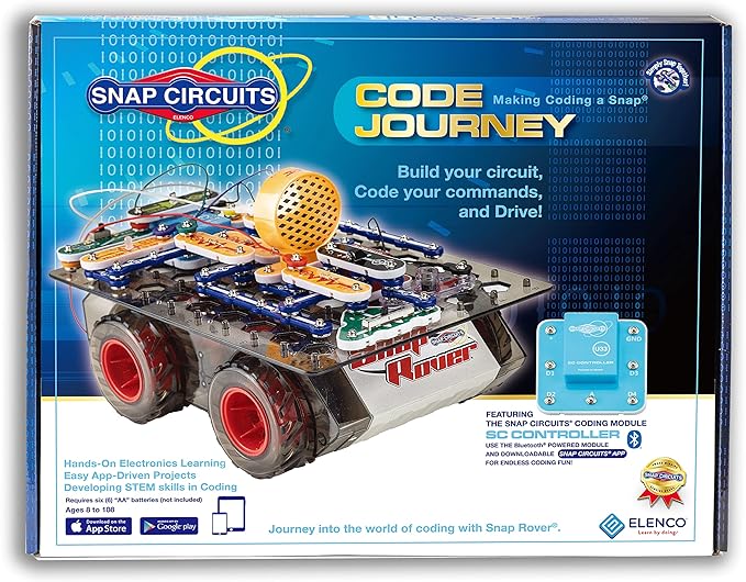 Snap Circuits Code Journey, Build Your Circuit, Code Your Commands, and Drive, Bluetooth Controlled, STEM Building Toy for Ages 8 to 108