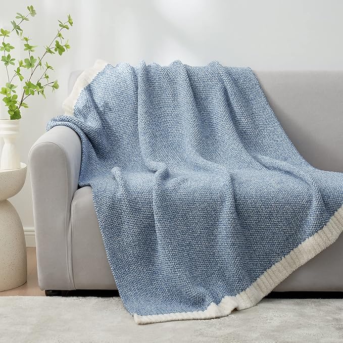 Snuggle Sac Blue Throw Blankets for Couch, Reversible Super Soft Warm Blankets Cozy Knit Blanket Fuzzy Plush Throws for Sofa, Bed, Gift, Heather Blue, 50 x 60 inches