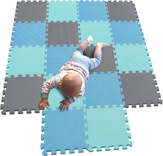 MQIAOHAM® 18 Pieces Puzzle Play Mats, Soft Baby Play Mat, Kids Interlocking Foam Floor Tiles, Toddlers Carpet Playmats G301018-107108112