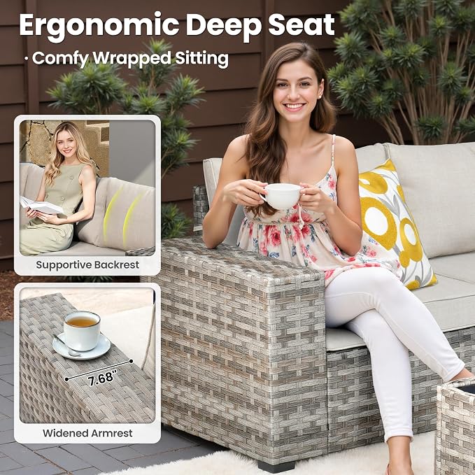 ovios 6 Pieces Patio Furniture Set, Outdoor Wicker Sectional Sofa - Image 5