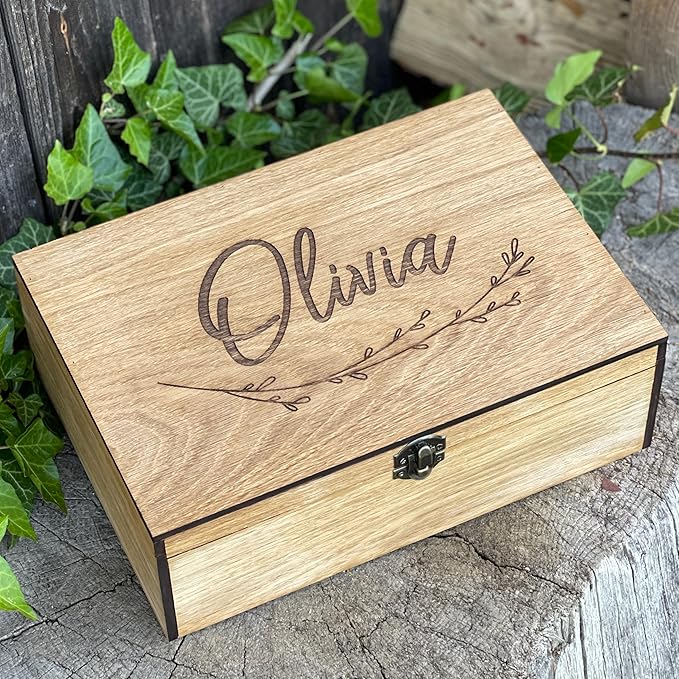 Personalized wooden name box for memories, keepsake Christmas gift, present for Him, Her, Boyfriend, Girlfriend, Baby Boy, Baby Girl, Brother, Sister, Guy, Groomsmen, Bride Friend for Birthday