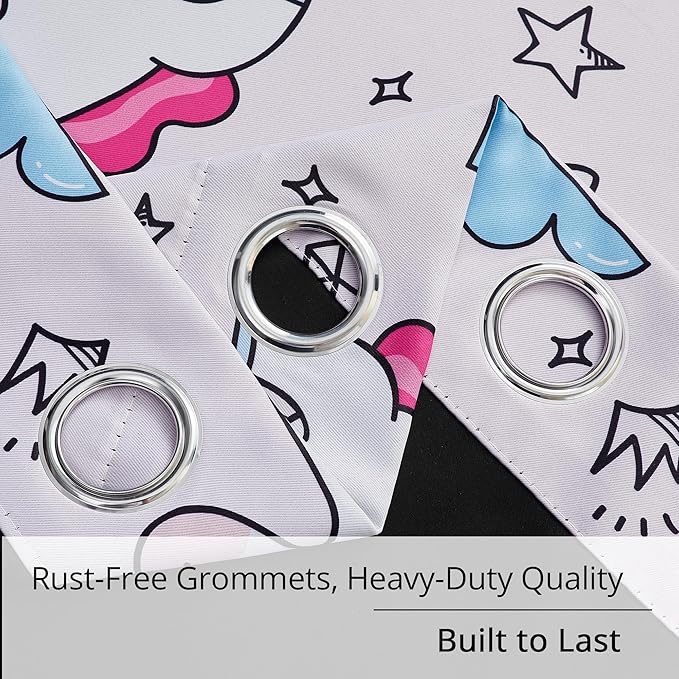 Unicorn Blackout Curtains for Girls' Bedroom - 2 Panels, Each W52×L84, 100% Blackout, Energy Efficient, Thermal Insulated, Noise Reducing, Pink Girls Curtains