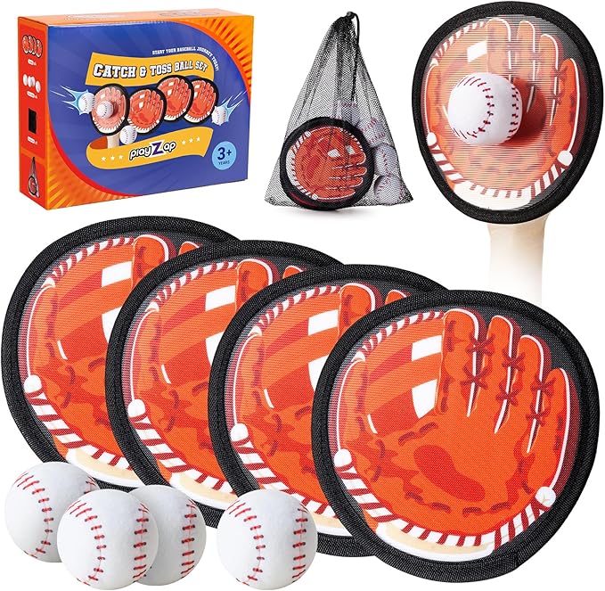 Toss and Catch Ball Set - Ultra Soft & Safe Toddler Baseball Gloves Designed for Pain-Free - Kids Games Toys Indoor Outdoor - Great for Yard Beach Pool - Gift for Boys Girls 2-4 5-7 8-10 Years