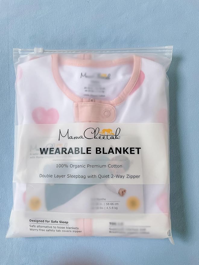 Mama Cheetah Baby Sleep Sack 0.5 TOG, Organic Cotton Baby Wearable Blanket with Two-Way Zipper, Swaddle Transition Baby Sleeping Bag for Newborn Infant Toddler Boy Girl, 0-6 Months
