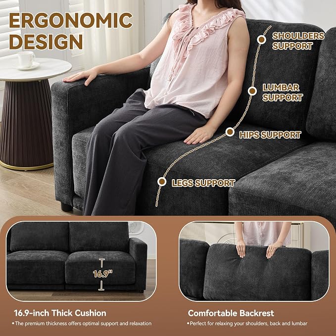 77.4" Chenille Modular Loveseat Oversized Upholstered 2 Seater Sectional Sofa - Image 3