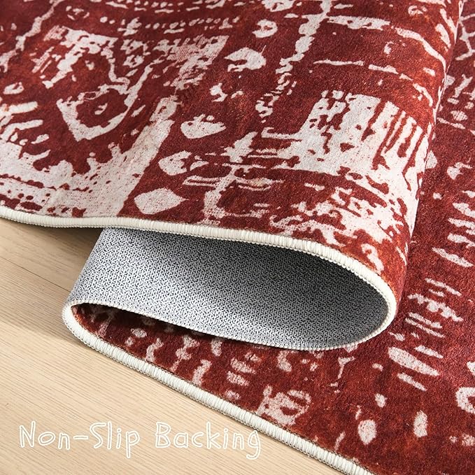 Living Room Rug 6x9 Rug Machine Washable Boho Area Rug Non Slip Moroccan Vintage Low Pile Large Rug for Living Room, Bedroom, Farmhouse, Dining Room, Kids Playroom(Terracotta)