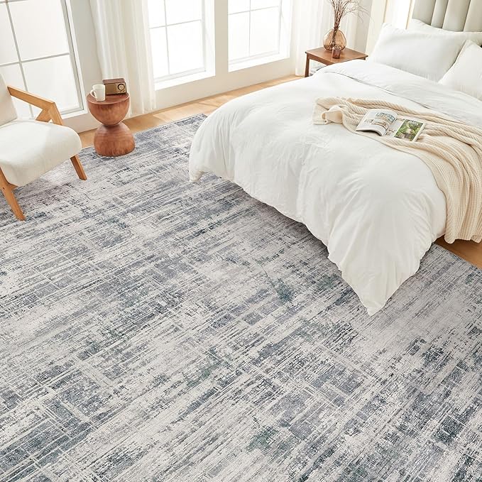Area Rug for Living Room: 12x15 Washable Neutral Abstract Modern Soft Rugs Non Slip Indoor Floor Stain Resistant Large Carpet for Bedroom Dining Room Office Nursery - Gray