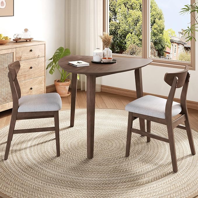 P PURLOVE Modern 3 Piece Table Set, Triangular Table and 2 Curved Wood Chairs by PPURLOVE