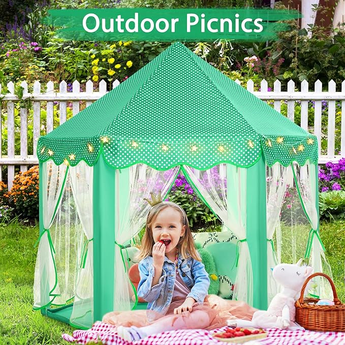 Monobeach Princess Tent Girls Green Large Playhouse Kids Castle Play Tent with Star Lights Gift Toy for Children Indoor and Outdoor Games