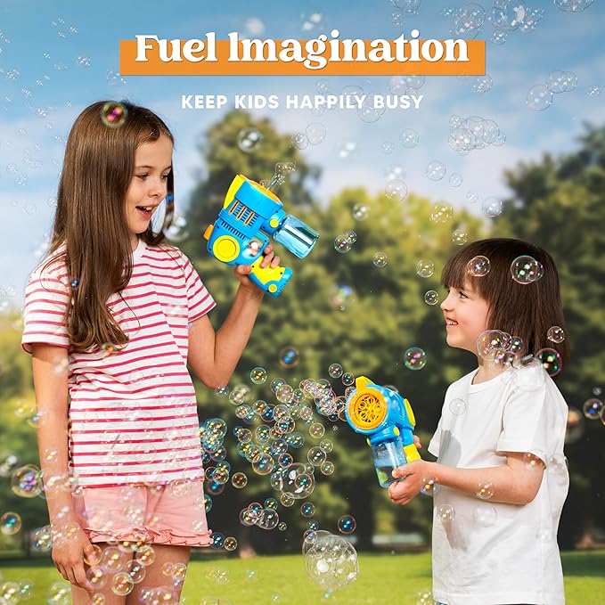 Sloosh 2 Packs Bubble Gun Machine with Refill Solution, Automatic Bubble Maker Blower for Kids, Outdoors, Party, Easter, Summer, Easter Basket Stuffers, Birthday Gift