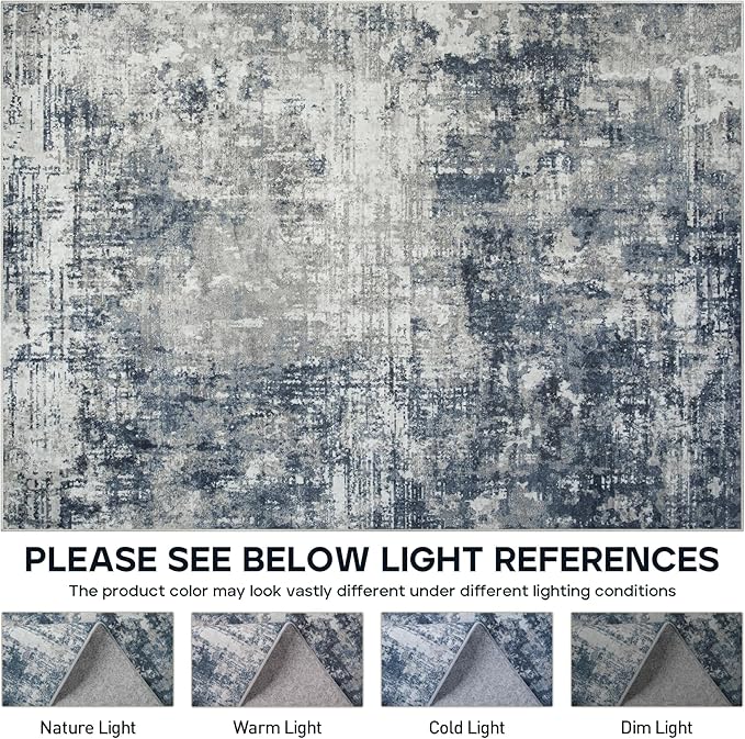 5x7 Area Rugs for Living Room Rug Washable: Modern Rug for Dining Room Bedroom Carpet Non Slip Low Pile 5 by 7 Indoor Abstract Nursery Home Office Blue Grey