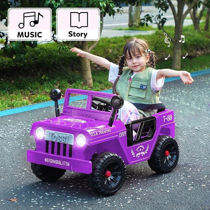 TOBBI 12V Kids Electric Ride On Car Toy, Children Battery Powered Truck to Drive, Motorized Vehicles for Toddlers 3-6 with with Off-Road Wheels/Suspension/Horn/LED Lights-Purple