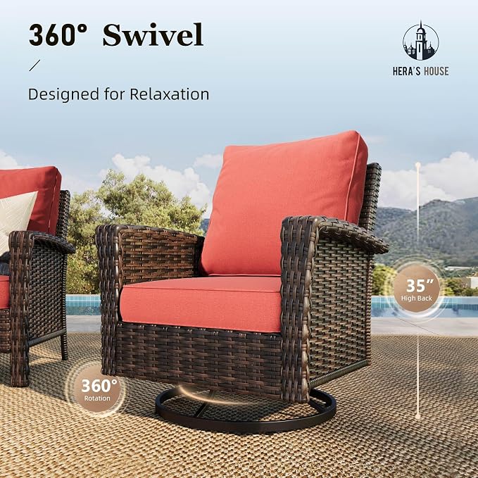 HERA'S HOUSE Red Patio Furniture Set, Oversized Outdoor Wicker Conversation Set - Image 3